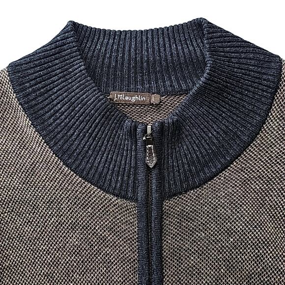 J. McLaughin Men Sz L Brown /Gray Y2K 90s Grand Pa Grunge Preppy 1/4 Zip Sweater - Picture 4 of 10